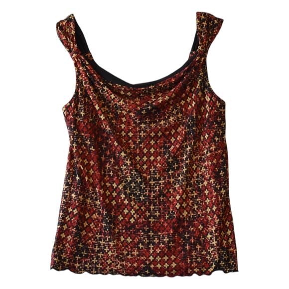 Vintage Anne Klein Burgundy Geometric Silk Tank Top Size Small - Picture 1 of 5